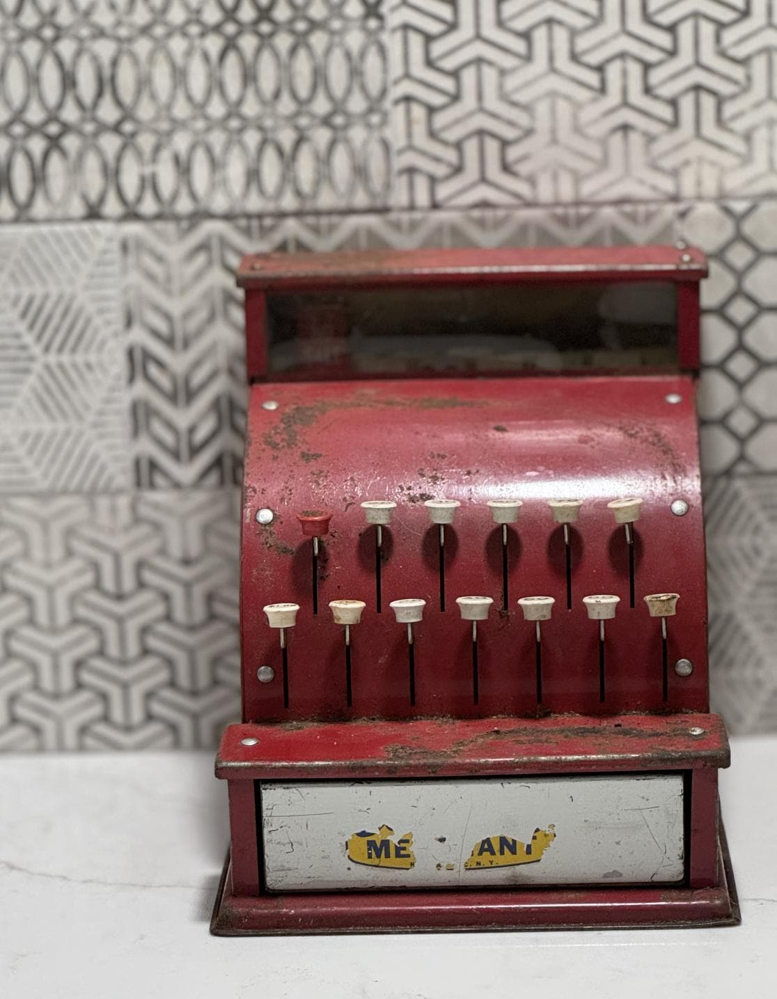 Vintage Tom Thumb Toy Cash Register – 1950s Red Metal Play Register