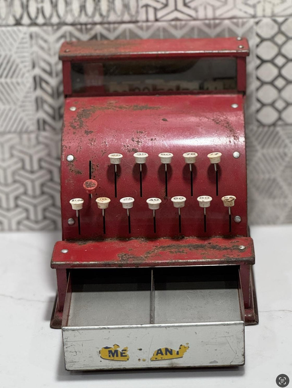 Vintage Tom Thumb Toy Cash Register – 1950s Red Metal Play Register