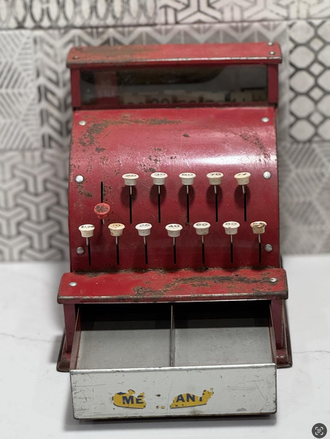 Vintage Tom Thumb Toy Cash Register – 1950s Red Metal Play Register