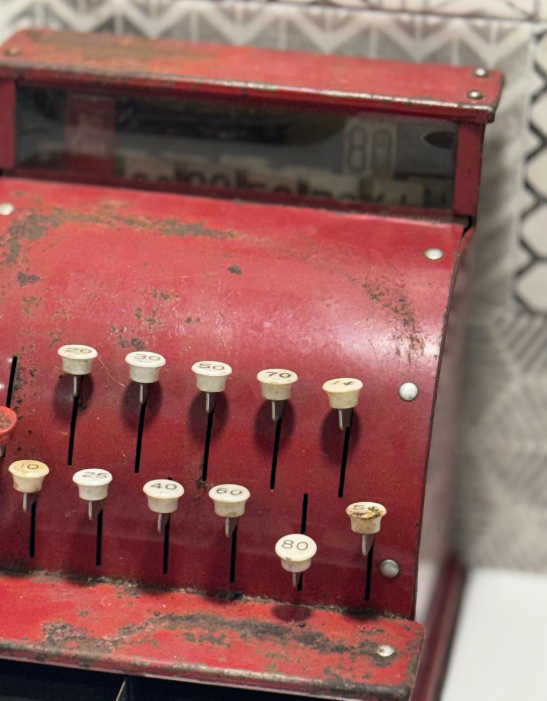 Vintage Tom Thumb Toy Cash Register – 1950s Red Metal Play Register