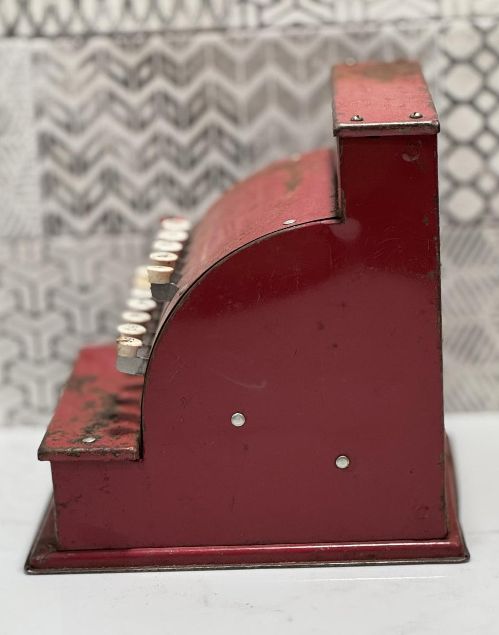 Vintage Tom Thumb Toy Cash Register – 1950s Red Metal Play Register