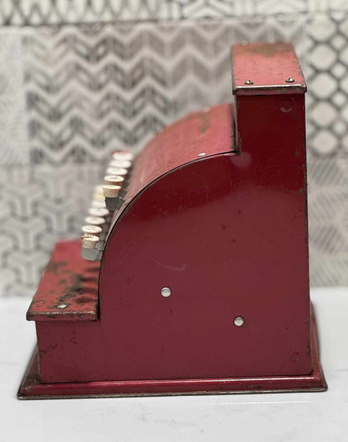Vintage Tom Thumb Toy Cash Register – 1950s Red Metal Play Register