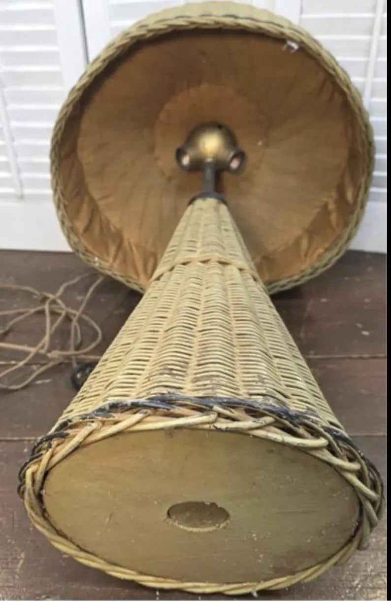 Vintage Heywood-Wakefield Wicker Mushroom Lamp | Art Deco Table Lamp