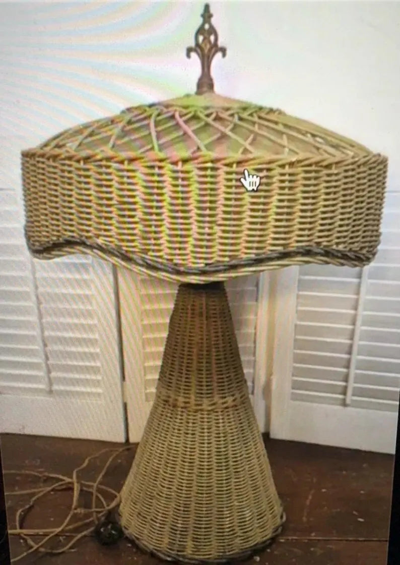 Vintage Heywood-Wakefield Wicker Mushroom Lamp | Art Deco Table Lamp