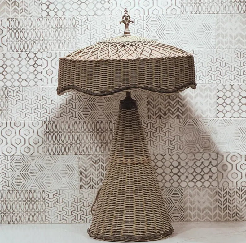 Vintage Heywood-Wakefield Wicker Mushroom Lamp | Art Deco Table Lamp