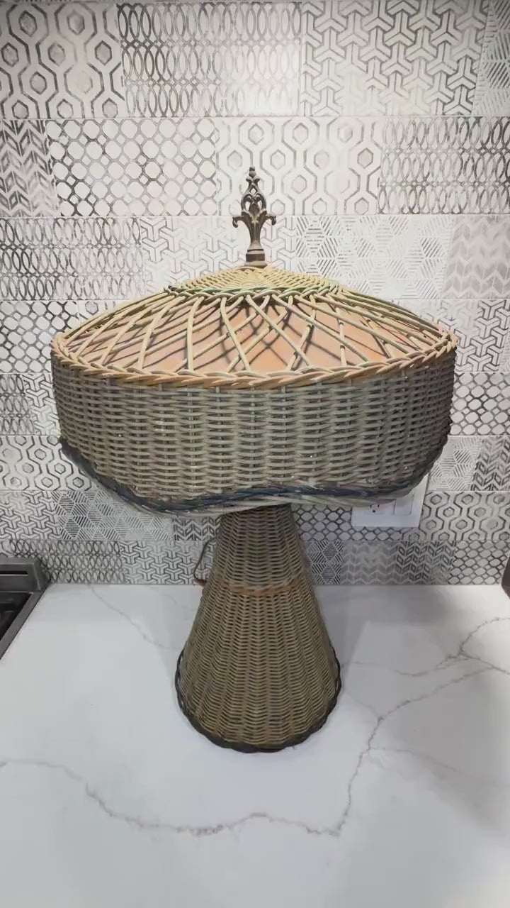 Vintage Heywood-Wakefield Wicker Mushroom Lamp | Art Deco Table Lamp